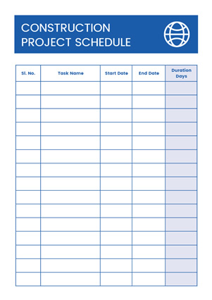 Construction Project Schedule Schedule Design